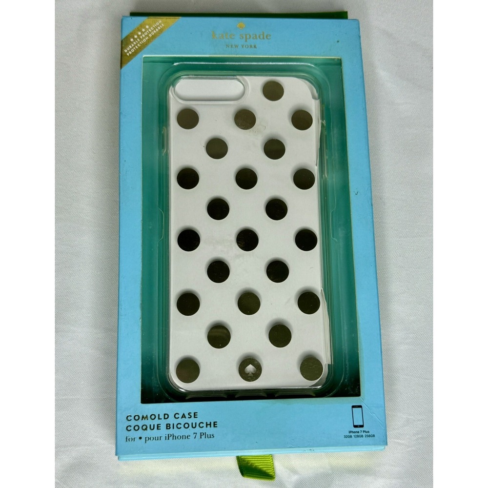 New Kate Spade Phone Case iPhone 7 Plus White‎ Gold Polka Dot Comold Case
